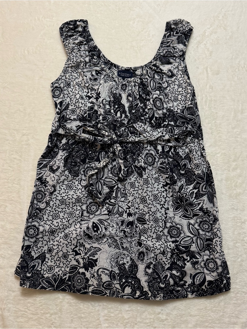 Sonoma Life Style Top Blouse Women’s Medium Paisley Sleeveless Tie Belt Ruched